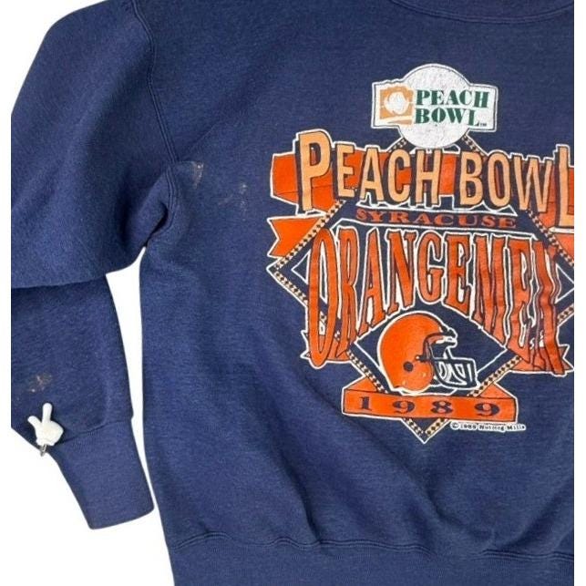 Vintage 1989 Peach Bowl Syracuse Orange Men's Navy Blue Sweatshirt