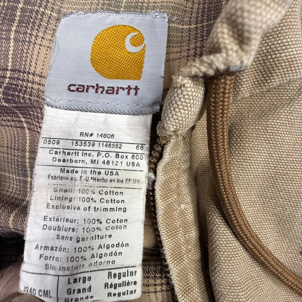 Carhartt Sandstone Duck Sherpa Lined Hooded Work Jacket Mens Large Tan Workwear