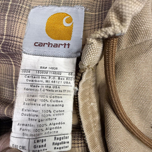 Carhartt Sandstone Duck Sherpa Lined Hooded Work Jacket Mens Large Tan Workwear