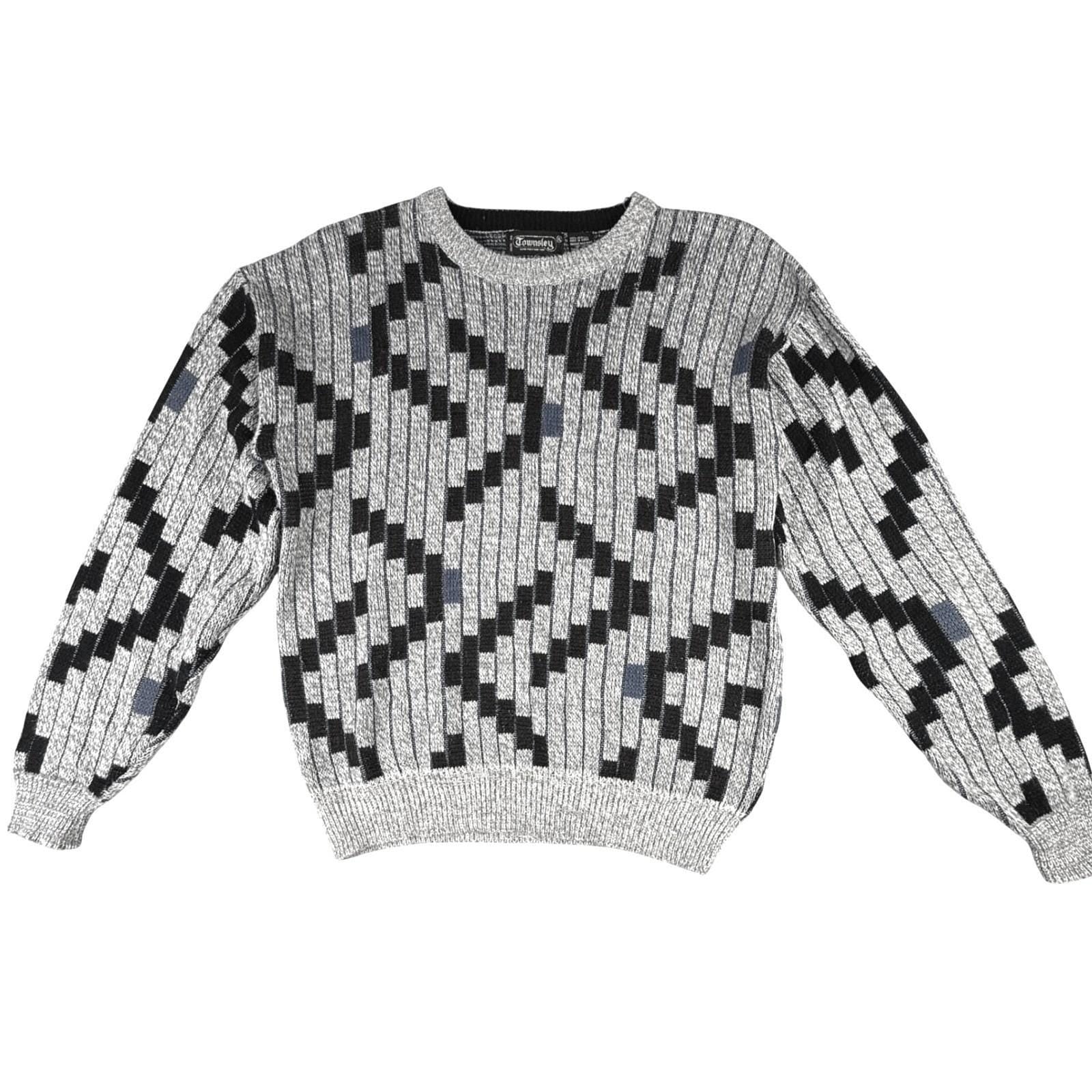Townsley Mens Geometric Pattern Knit Sweater Crew Neck Long Sleeve Acrylic XL