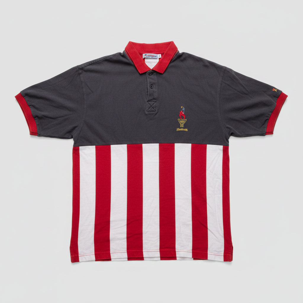 Vintage Champion 1996 Atlanta Olympics Polo Shirt XL Navy Red White Striped USA