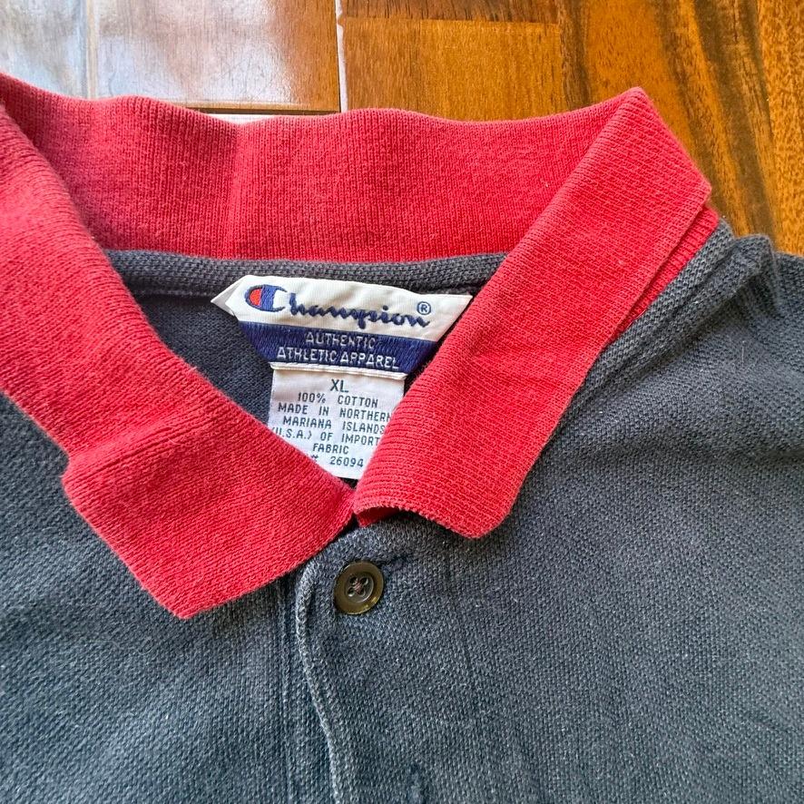Vintage Champion 1996 Atlanta Olympics Polo Shirt XL Navy Red White Striped USA