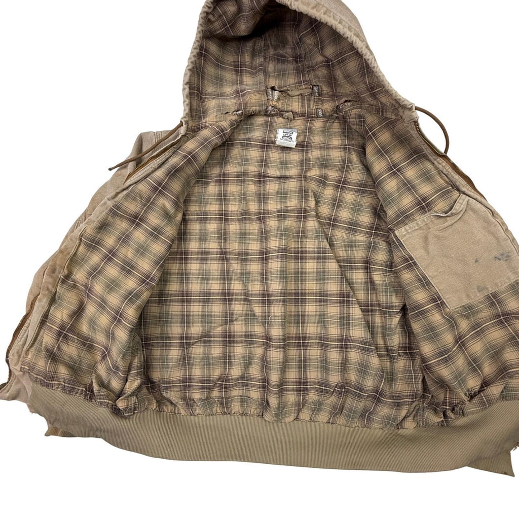 Carhartt Sandstone Duck Sherpa Lined Hooded Work Jacket Mens Large Tan Workwear