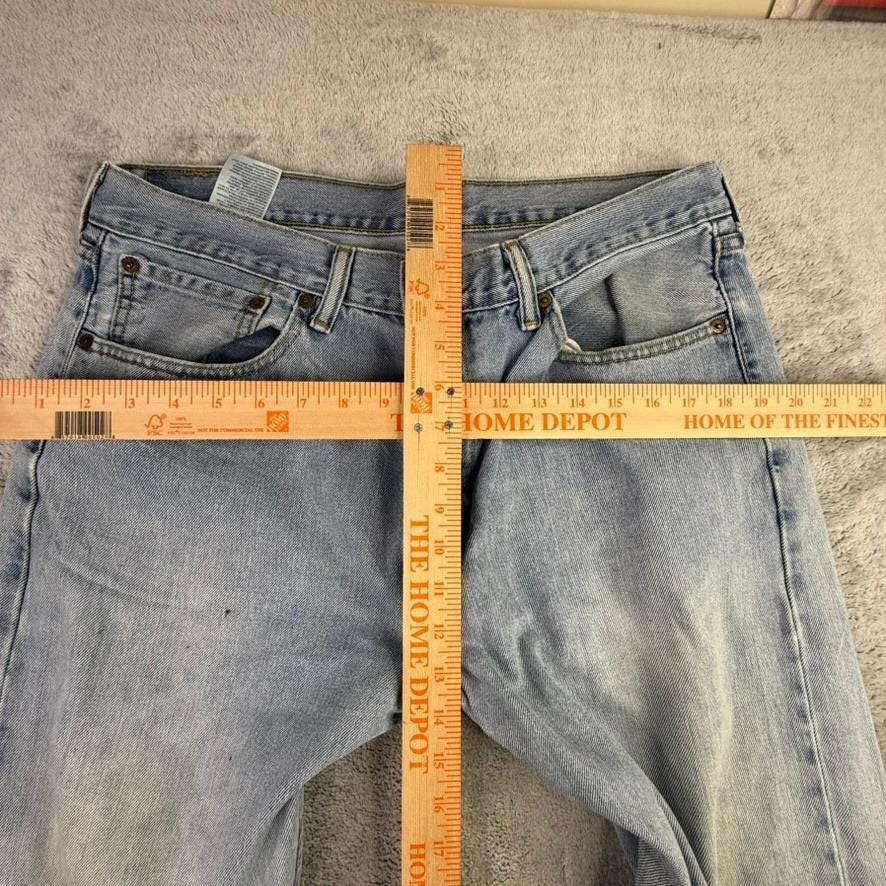 Levis 505 Regular Fit Straight Leg Light Wash Blue Denim Jeans Mens 36x32