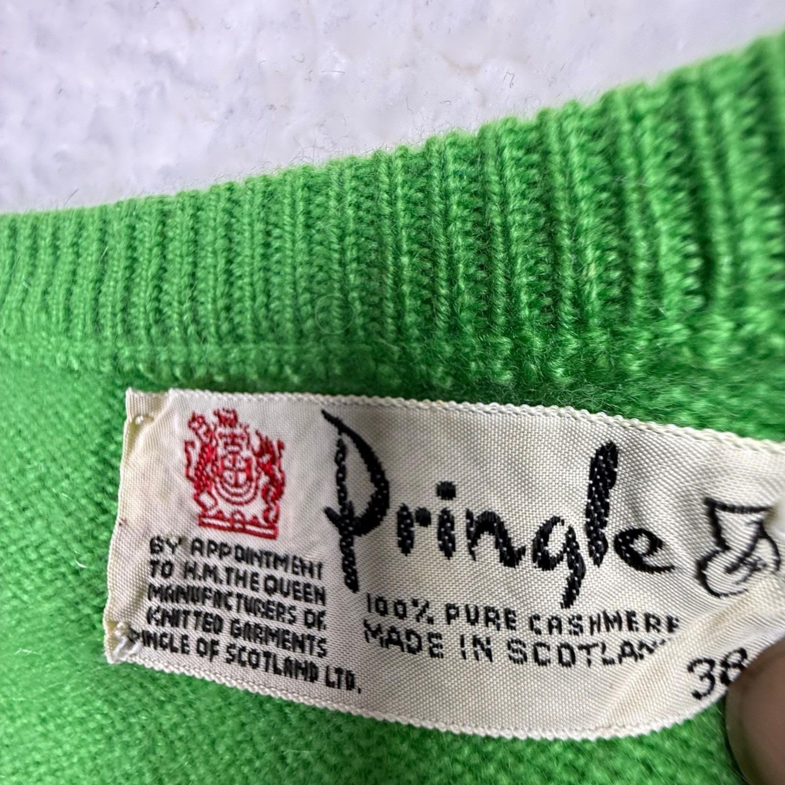 Pringle Scotland Pure Cashmere V Neck Sweater Womens 38 Green Made in Scotland