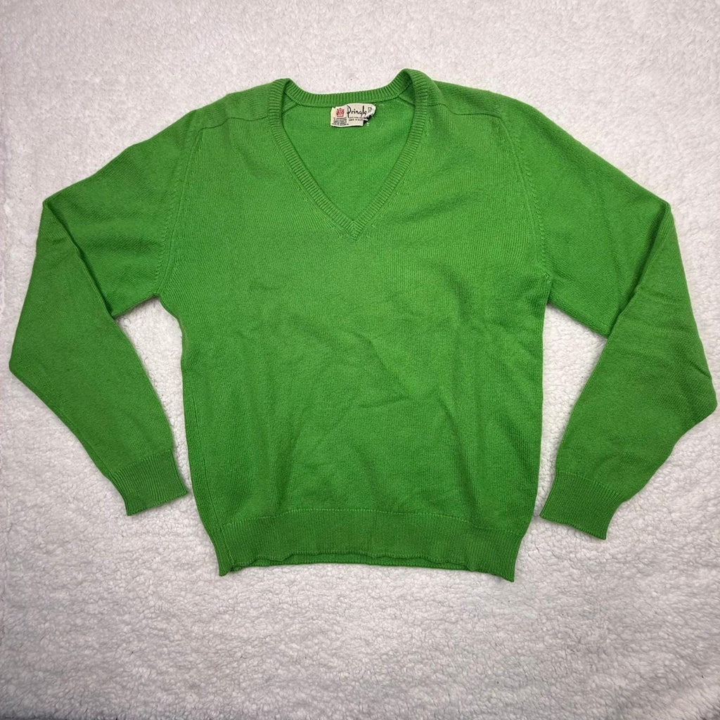 Pringle Scotland Pure Cashmere V Neck Sweater Womens 38 Green Made in Scotland