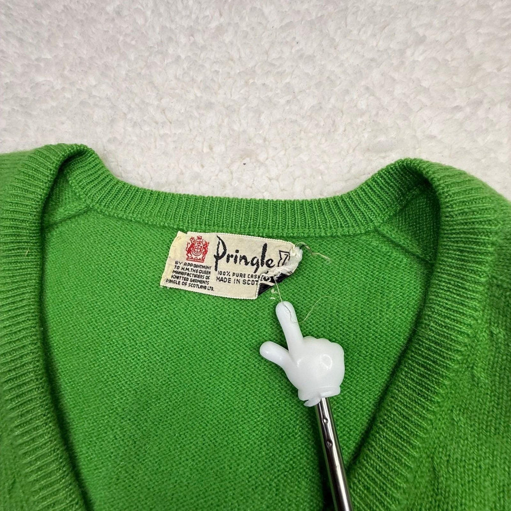 Pringle Scotland Pure Cashmere V Neck Sweater Womens 38 Green Made in Scotland