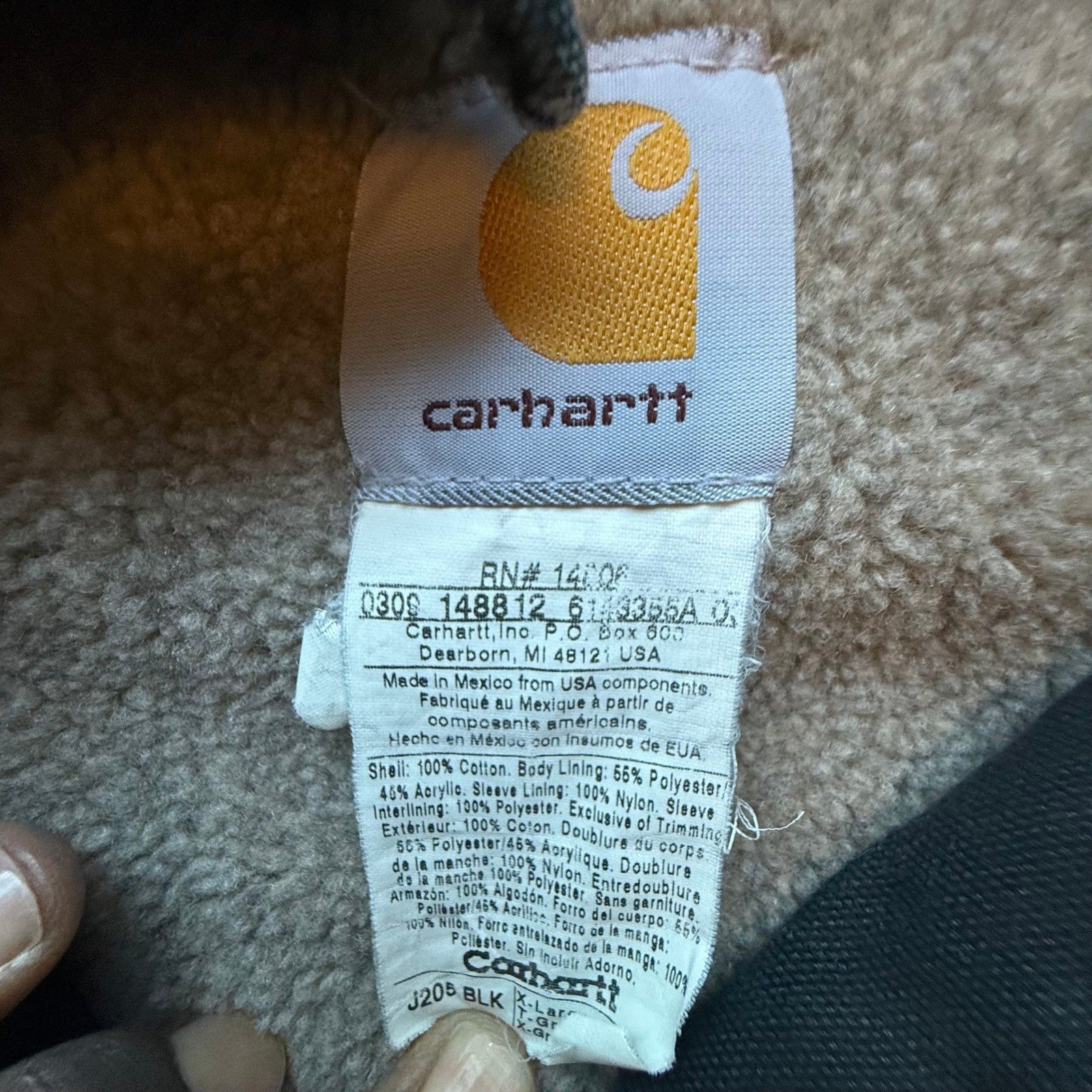 Carhartt J205 BLK Sandstone Ridge Coat Black Sherpa Lined Hooded Jacket Mens XL