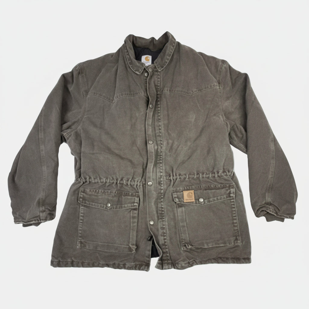 Carhartt Mens Barn Quilt Lined Canvas Chore Style Jacket Brown Size XL