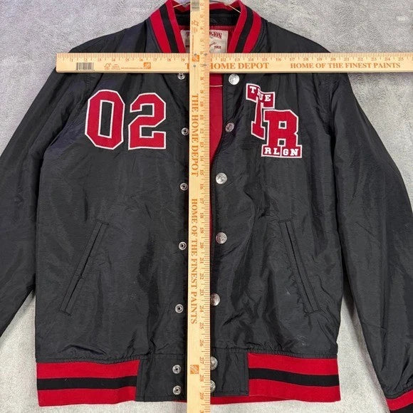 True Religion Varsity Jacket Mens Black Red Tiger Logo Bomber Snap Front Size XL
