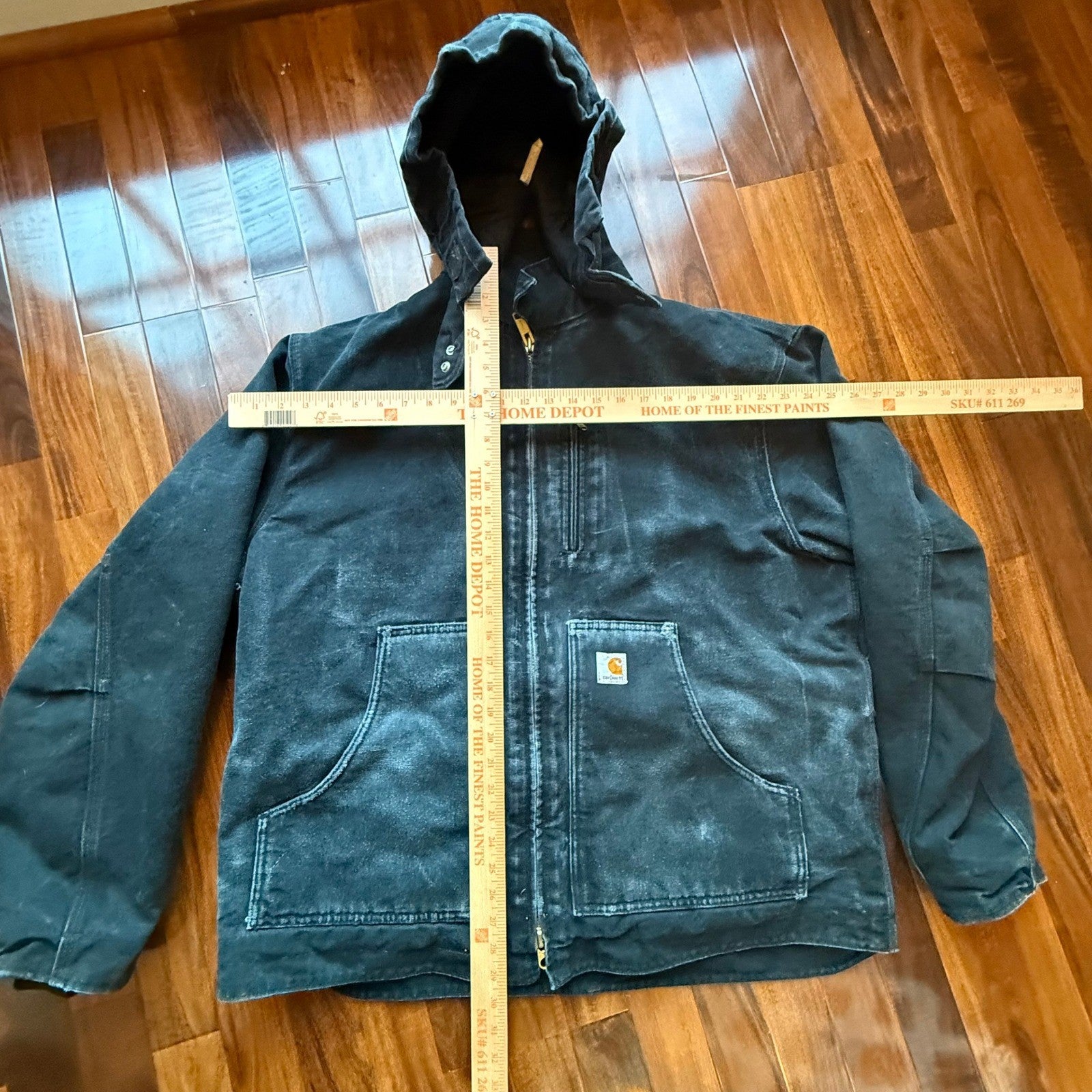 Carhartt J205 BLK Sandstone Ridge Coat Black Sherpa Lined Hooded Jacket Mens XL