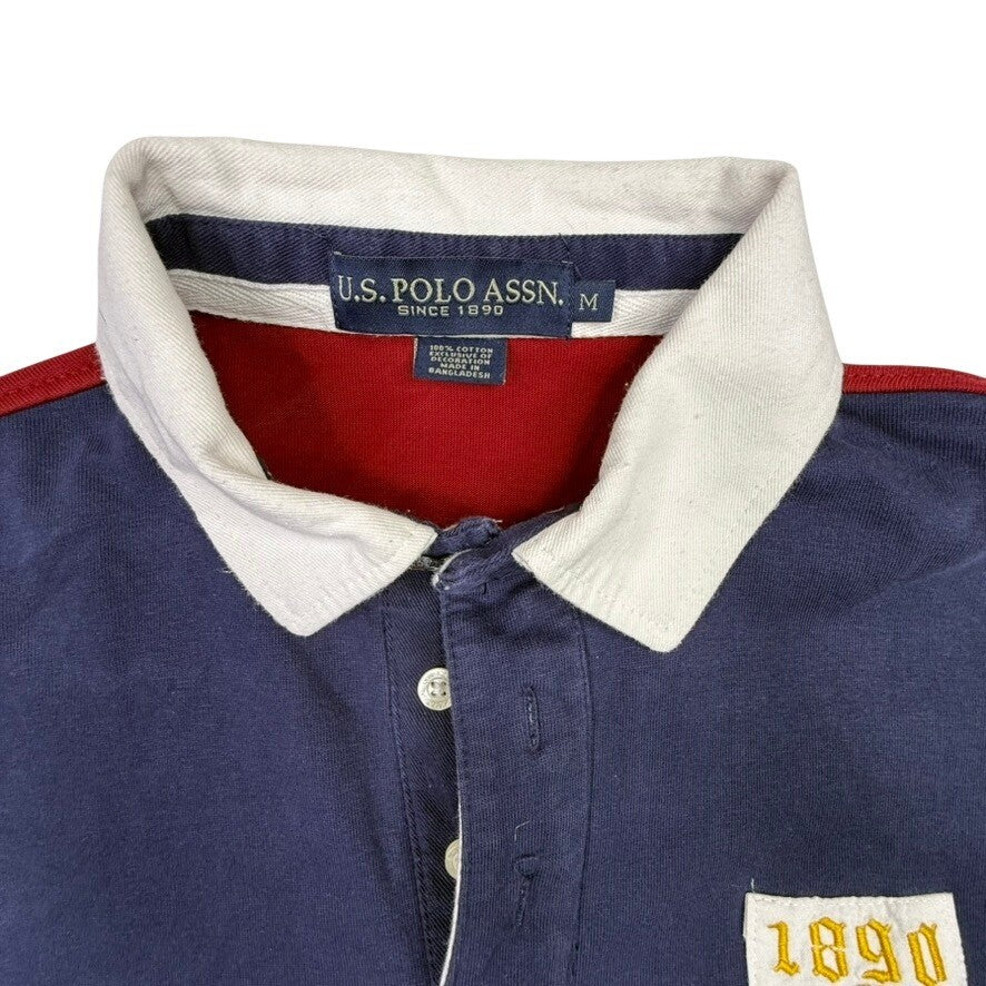 US Polo Assn Long Sleeve Rugby Polo Shirt Blue Red White Mens Size M