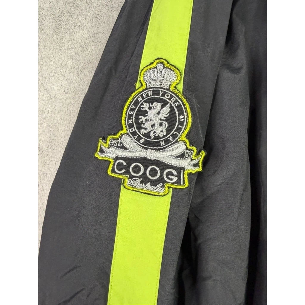 COOGI Bomber Jacket Black Neon Yellow Stripe Logo Patch Mens 6XL