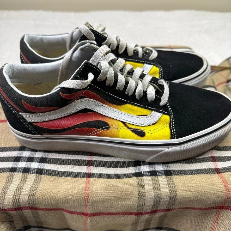Vans Old Skool Flame Skateboard Shoes Men's Black Red Yellow Low Top Sneakers