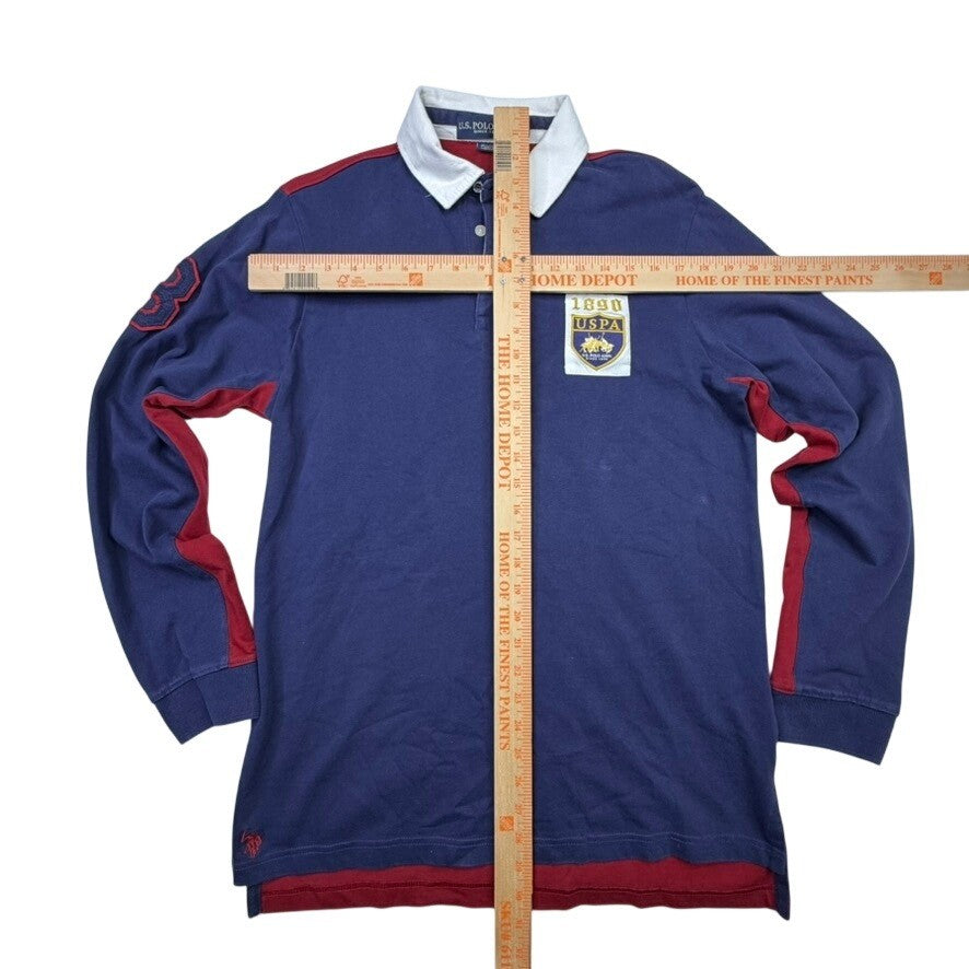 US Polo Assn Long Sleeve Rugby Polo Shirt Blue Red White Mens Size M