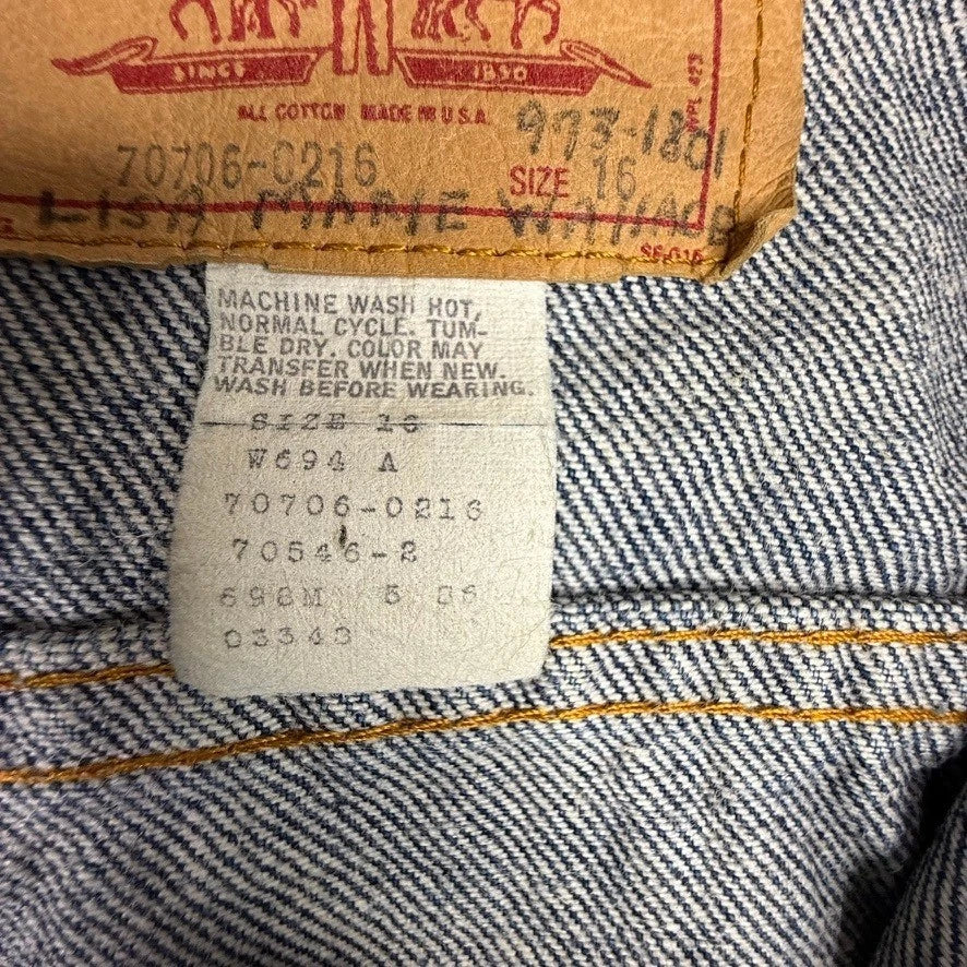1970s Vintage Levi Strauss & Co Denim Jacket Blue Trucker Style Size 16