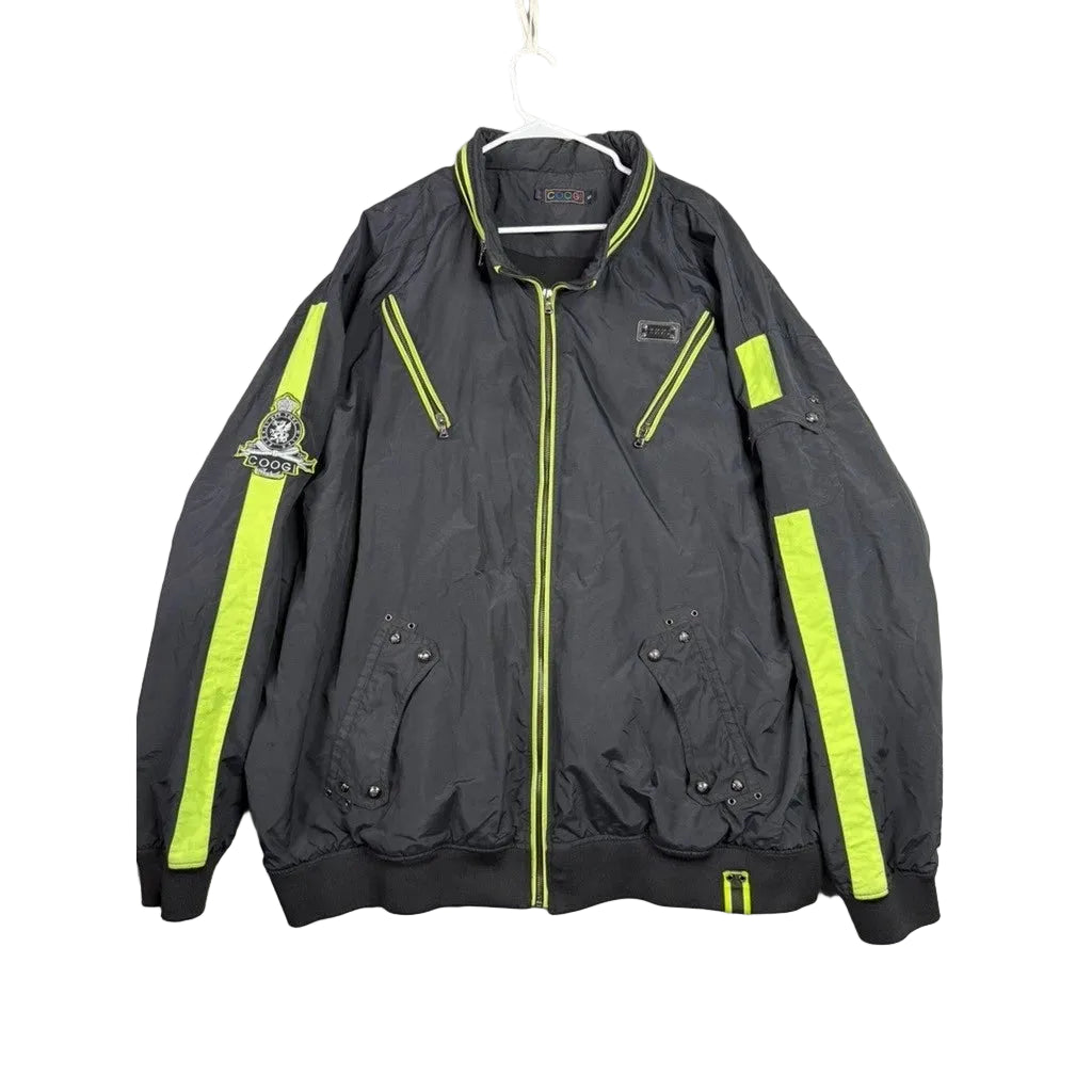 COOGI Bomber Jacket Black Neon Yellow Stripe Logo Patch Mens 6XL