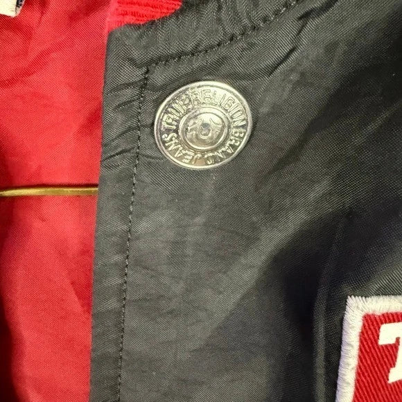 True Religion Varsity Jacket Mens Black Red Tiger Logo Bomber Snap Front Size XL