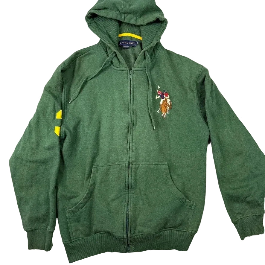 US Polo Assn Green Full Zip Hoodie Double Pony Logo Men's Medium