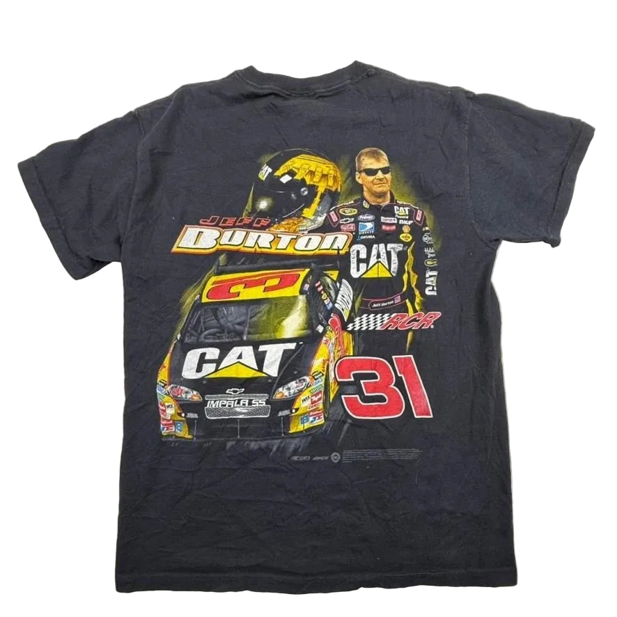Vintage CAT Racing Jeff Burton NASCAR T Shirt Black Size Med Fruit of the Loom
