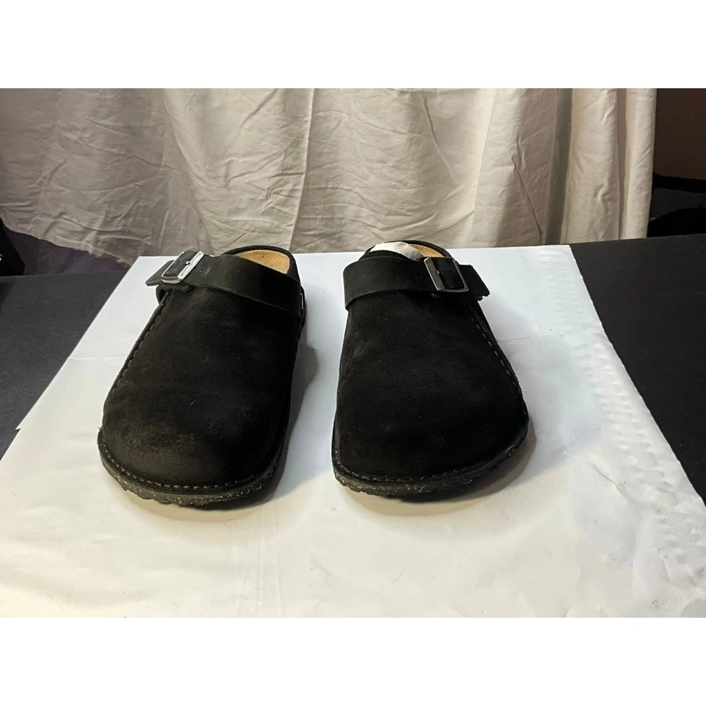 Birkenstock Black Suede Clog Shoes Buckle Strap Slip On Comfort Size 13 W BOX