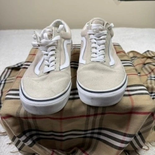 Vans Old Skool Suede Canvas Low Top Casual Skate Shoes Tan White Mens 11