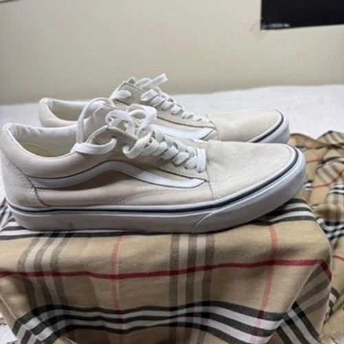 Vans Old Skool Suede Canvas Low Top Casual Skate Shoes Tan White Mens 11
