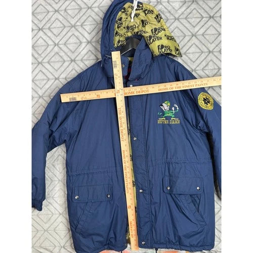 Pro Player Notre Dame Vintage 90s Puffer Jacket Blue Hooded XL Insulated