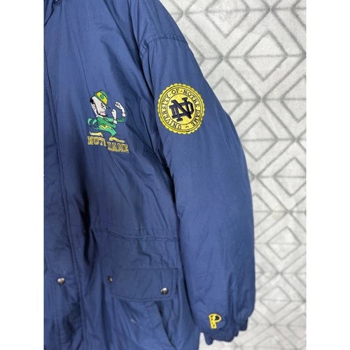 Pro Player Notre Dame Vintage 90s Puffer Jacket Blue Hooded XL Insulated