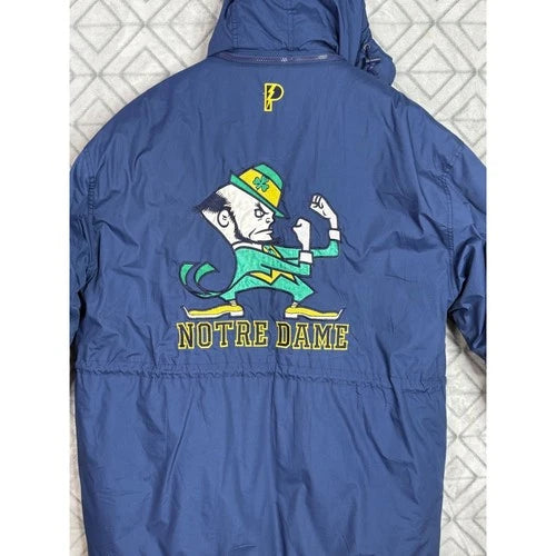 Pro Player Notre Dame Vintage 90s Puffer Jacket Blue Hooded XL Insulated